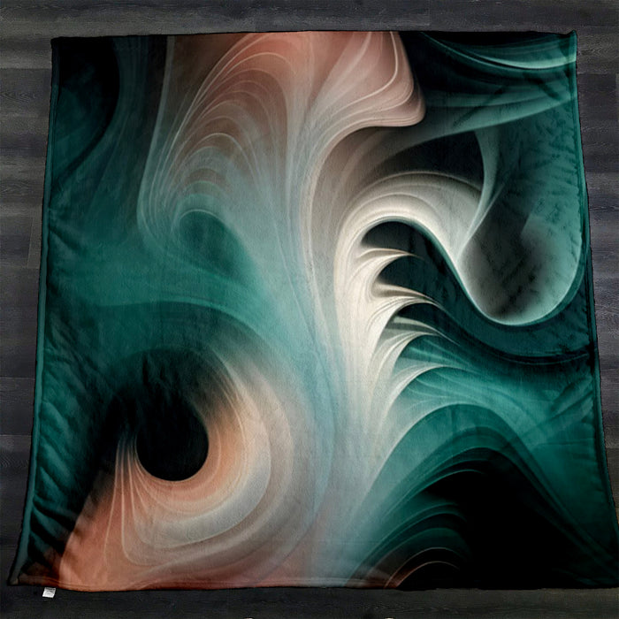 Teal Fluid Marble Abstract Pattern Fleece Sherpa Blanket