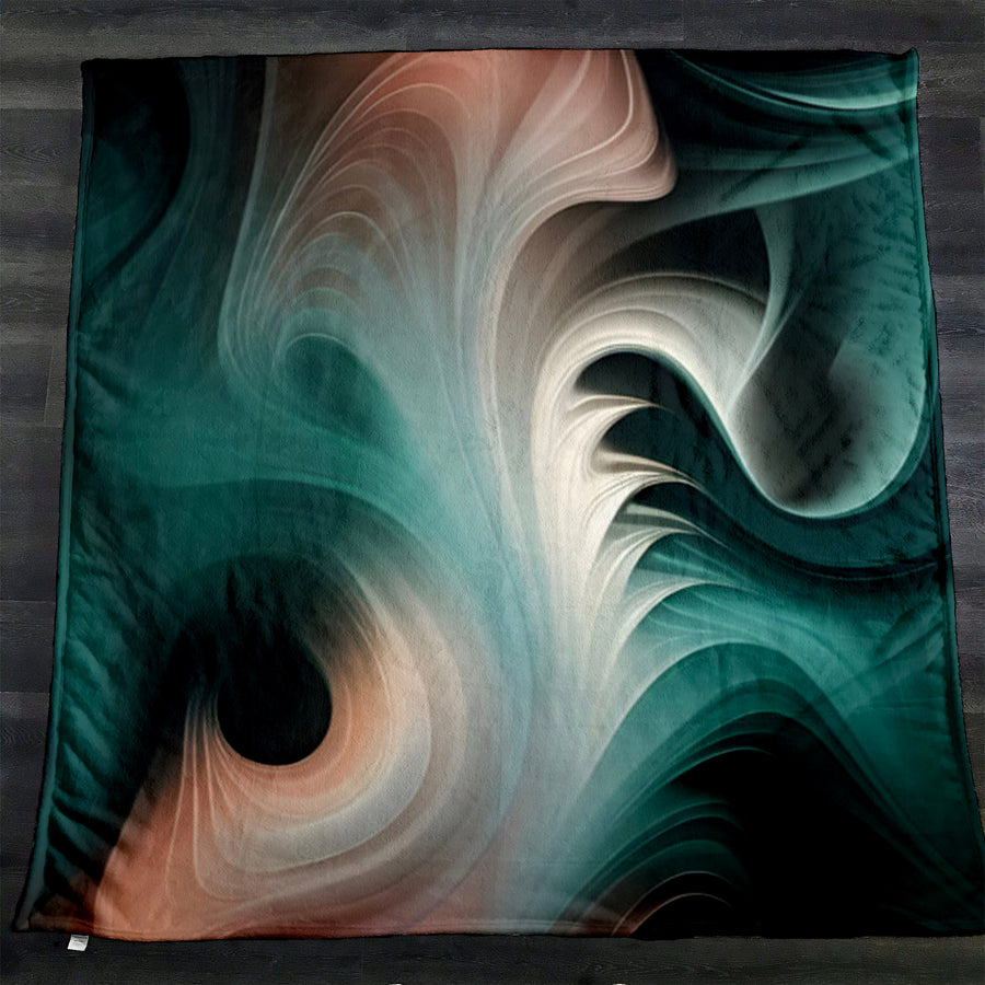 Teal Fluid Marble Abstract Pattern Fleece Sherpa Blanket