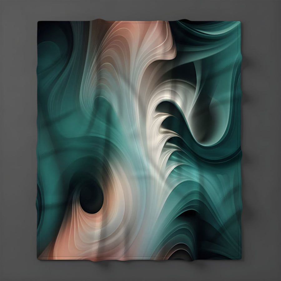 Teal Fluid Marble Abstract Pattern Fleece Sherpa Blanket