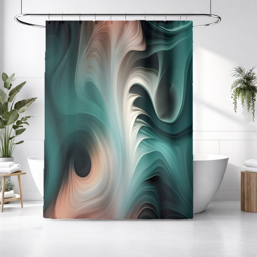 Teal Fluid Marble Abstract Pattern Shower Curtain