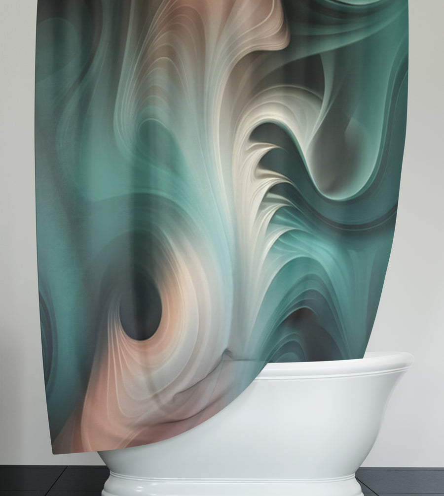 Teal Fluid Marble Abstract Pattern Shower Curtain