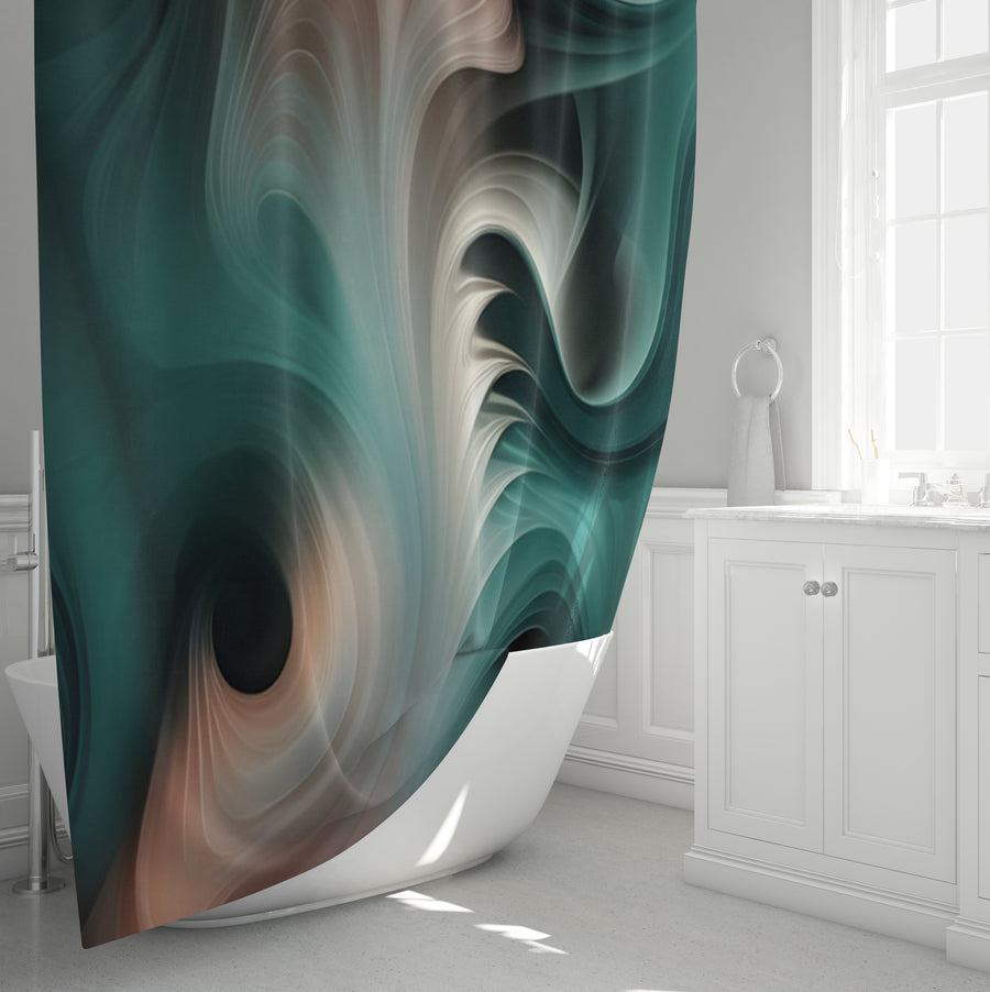 Teal Fluid Marble Abstract Pattern Shower Curtain