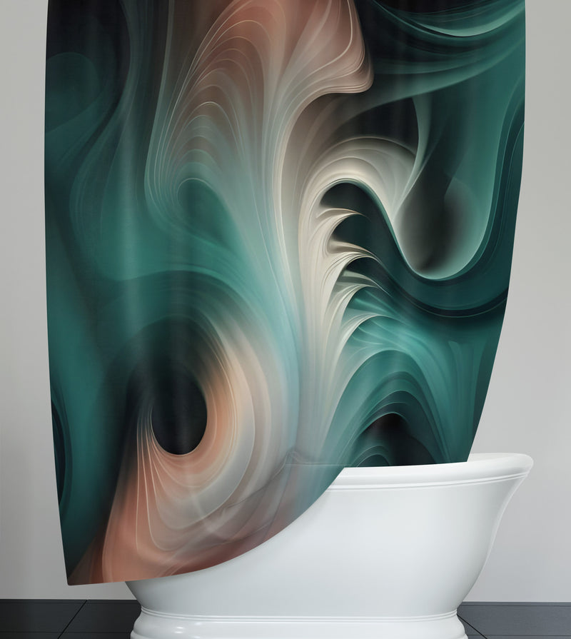 Abstract Smoke Shower Curtains - Turquoise, Pink and Black Swirl Pattern - Deja Blue Studios