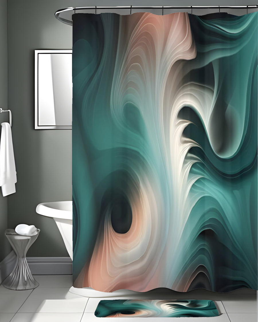 Teal Fluid Marble Abstract Pattern Shower Curtain