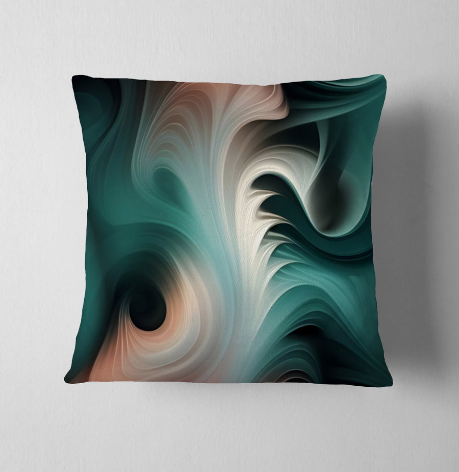 Teal Fluid Marble Abstract Pattern Throw Pillow Cover