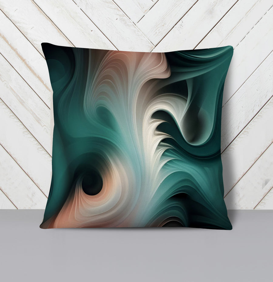 Teal Fluid Marble Abstract Pattern Throw Pillow Cover