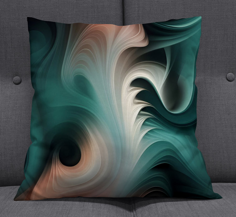 Teal Fluid Marble Abstract Pattern Throw Pillow Cover