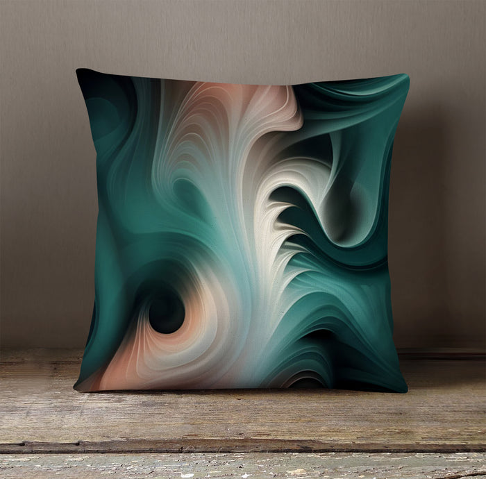 Teal Fluid Marble Abstract Pattern Throw Pillow Cover