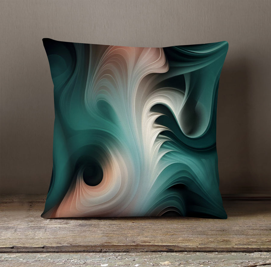 Teal Fluid Marble Abstract Pattern Throw Pillow Cover