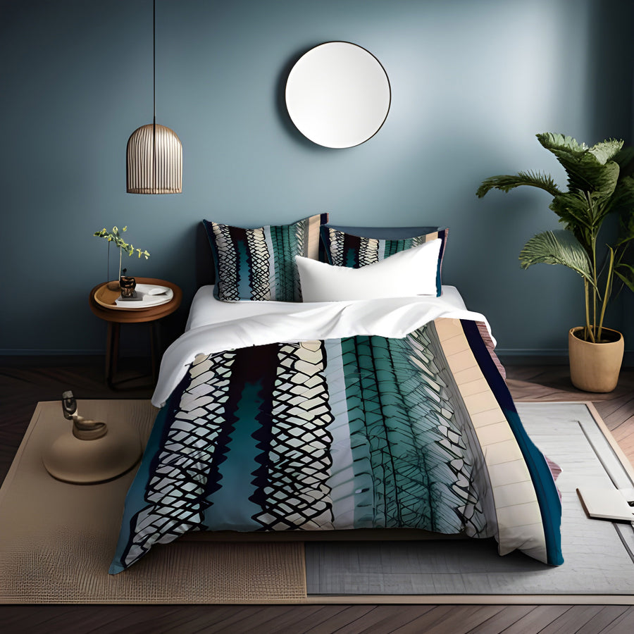 Teal Textile Stripe Pattern Duvet Cover