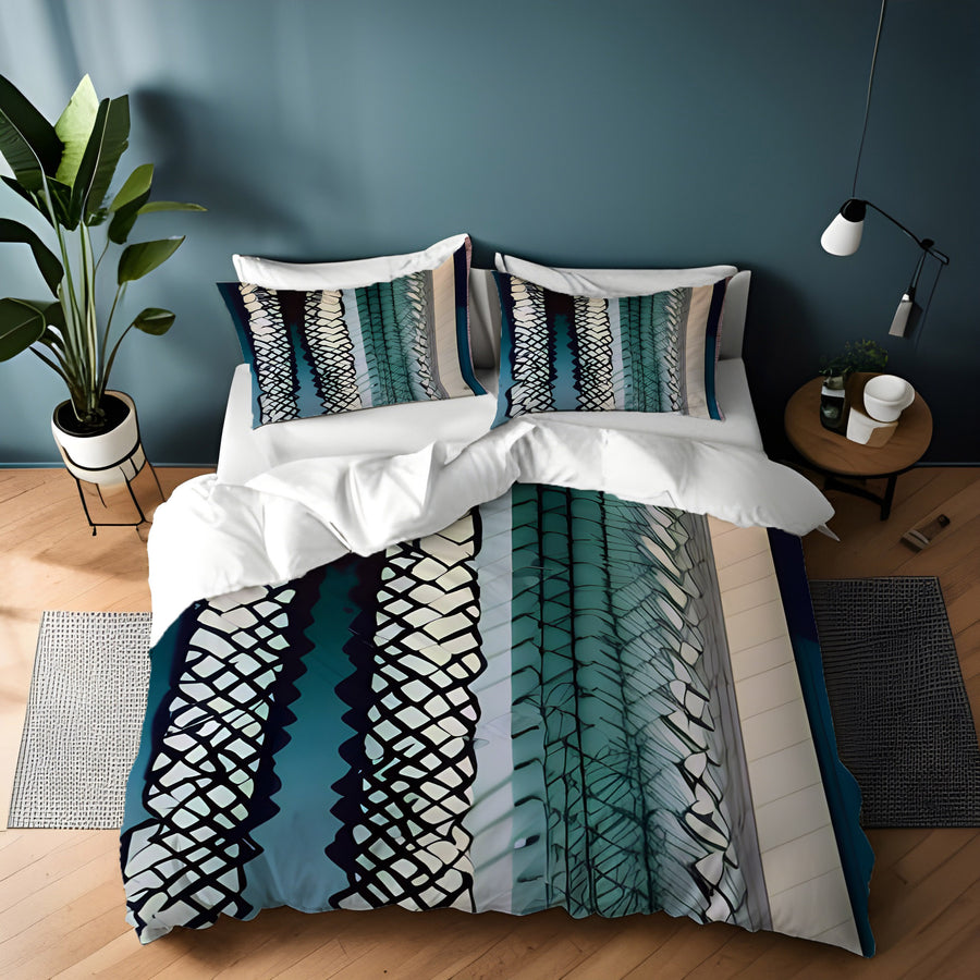 Teal Textile Stripe Pattern Duvet Cover