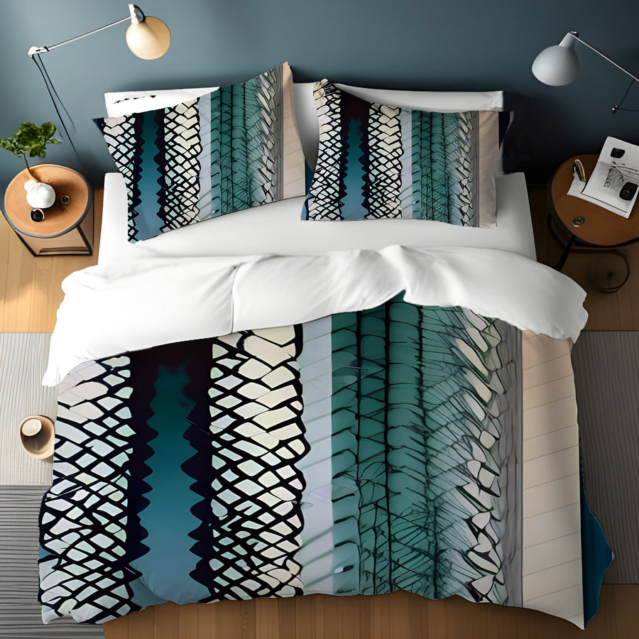 Teal Textile Stripe Pattern Duvet Cover