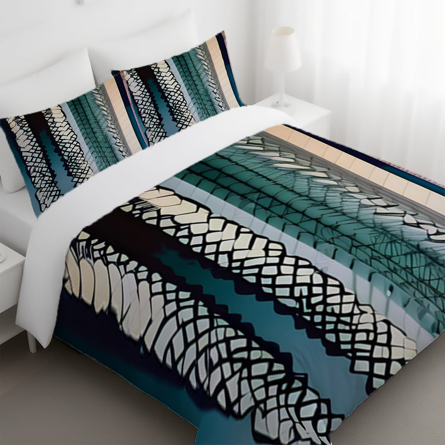 Teal Textile Stripe Pattern Duvet Cover