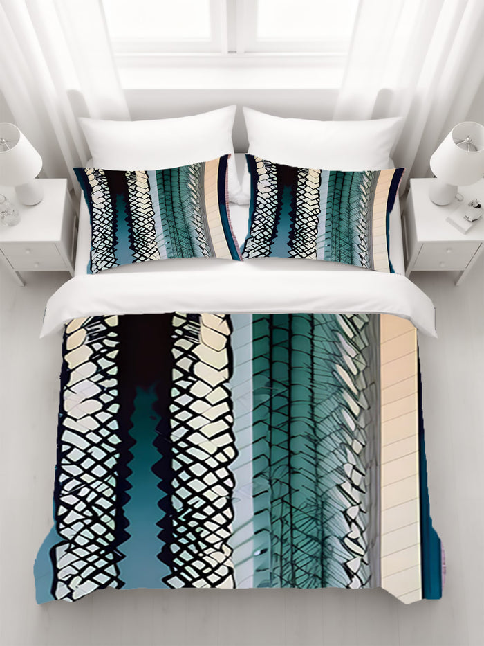 Teal Textile Stripe Pattern Duvet Cover
