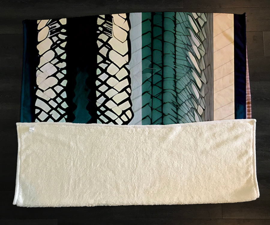 Teal Textile Stripe Pattern Fleece Sherpa Blanket