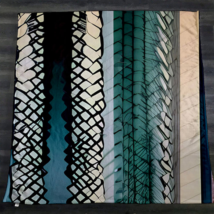 Teal Textile Stripe Pattern Fleece Sherpa Blanket