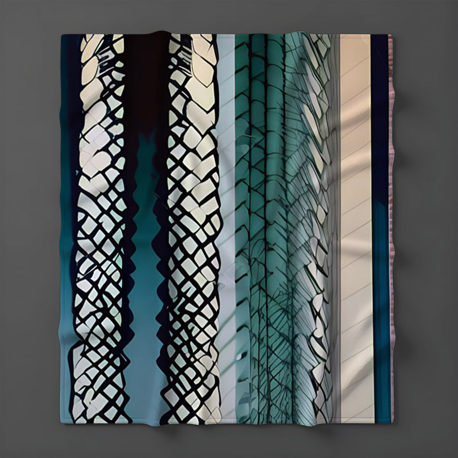 Teal Textile Stripe Pattern Fleece Sherpa Blanket