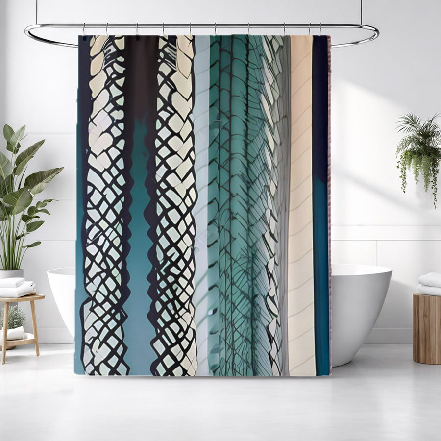 Teal Textile Stripe Pattern Shower Curtain
