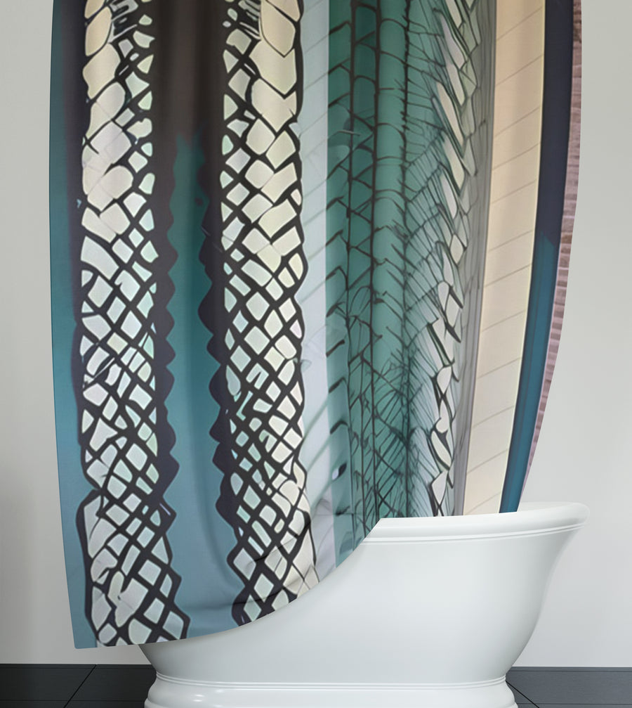 Teal Textile Stripe Pattern Shower Curtain