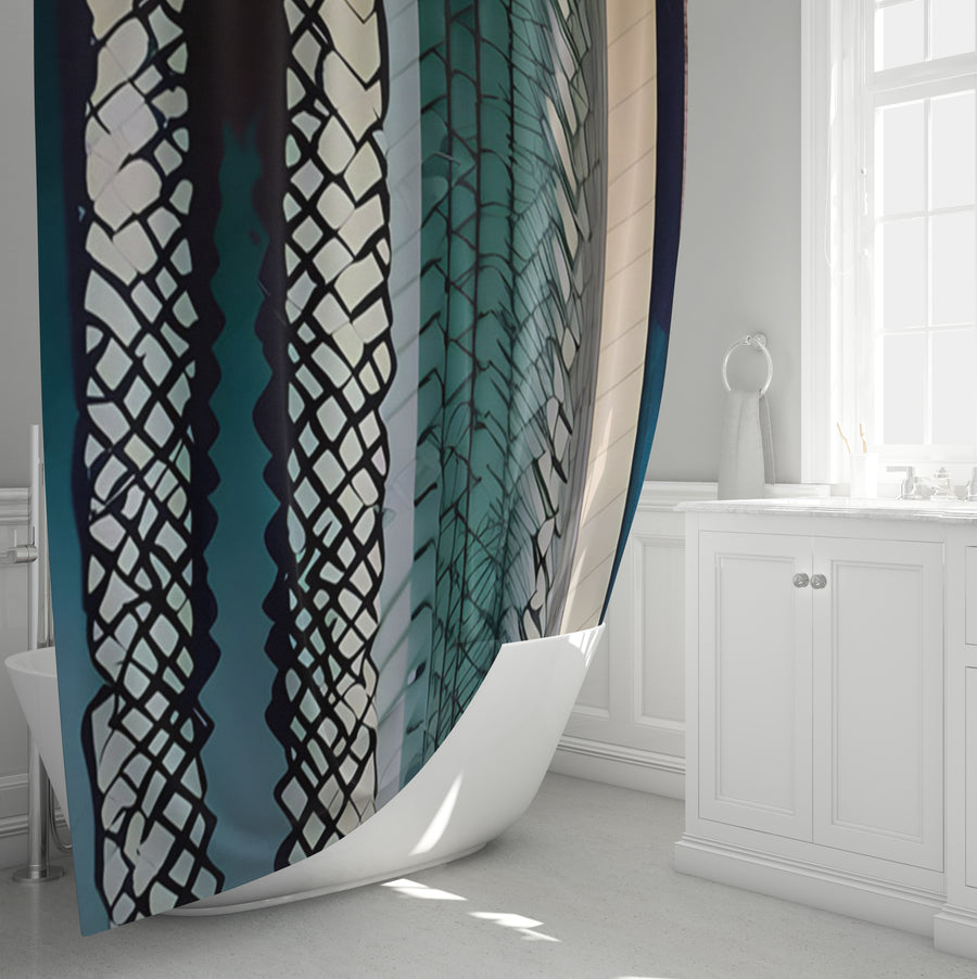 Teal Textile Stripe Pattern Shower Curtain