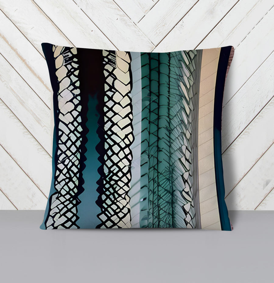 Teal Textile Stripe Pattern Throw Pillow Cover