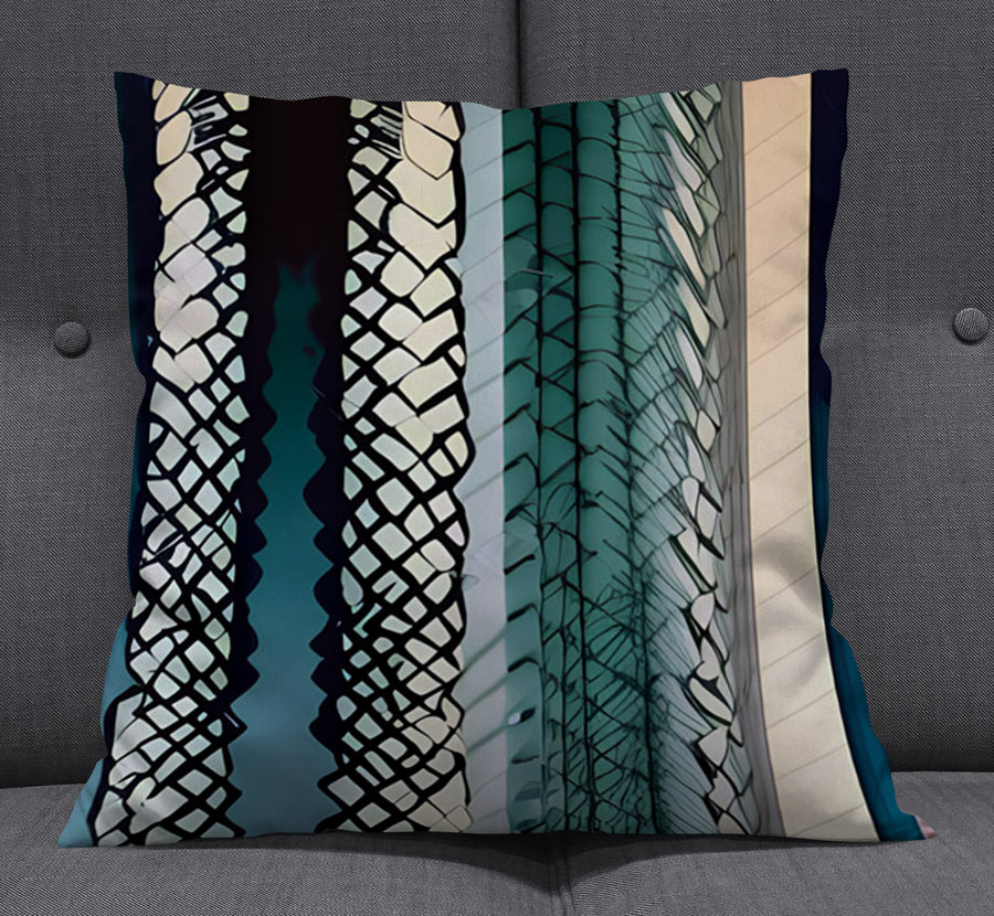 Teal Textile Stripe Pattern Throw Pillow Cover
