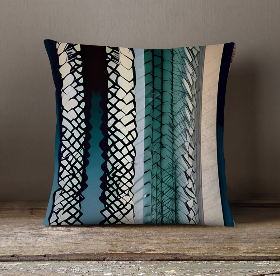 Teal Textile Stripe Pattern Throw Pillow Cover