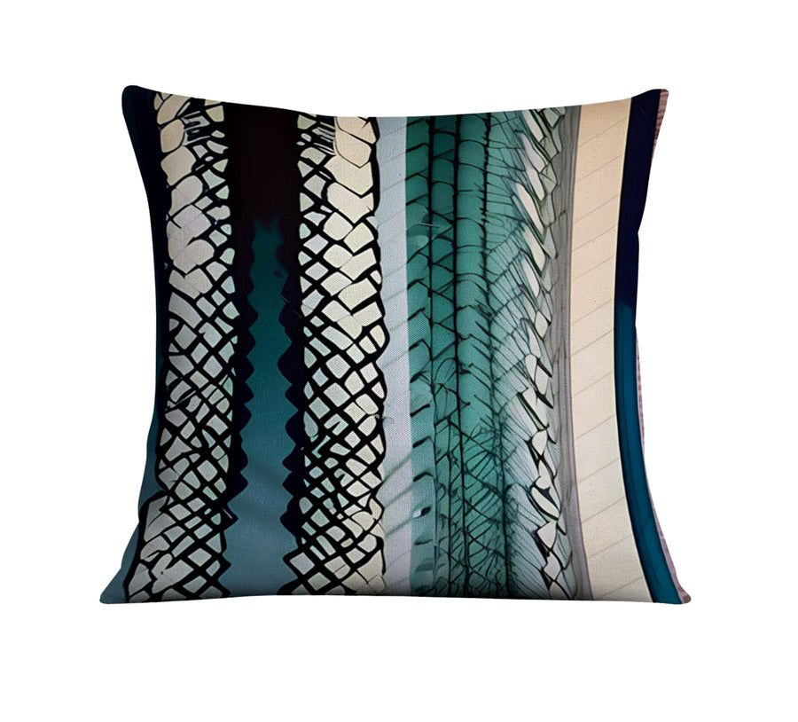 Teal Textile Stripe Pattern Throw Pillow Cover