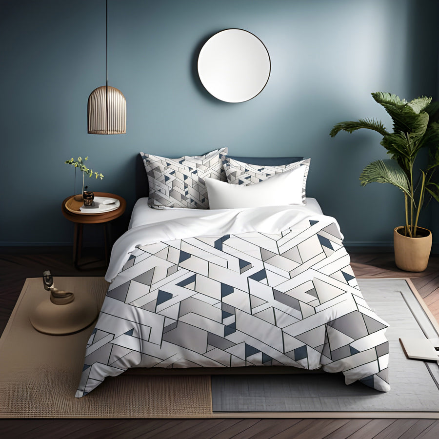 Gray Interlocking Geometric Pattern Duvet Cover