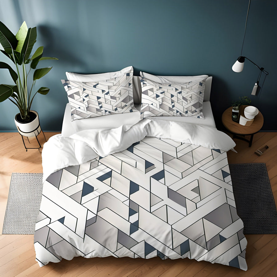 Gray Interlocking Geometric Pattern Duvet Cover