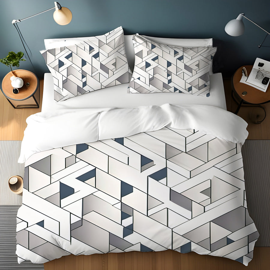 Gray Interlocking Geometric Pattern Duvet Cover