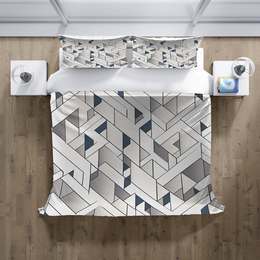 Gray Interlocking Geometric Pattern Duvet Cover