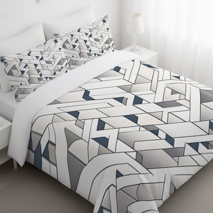 Gray Interlocking Geometric Pattern Duvet Cover