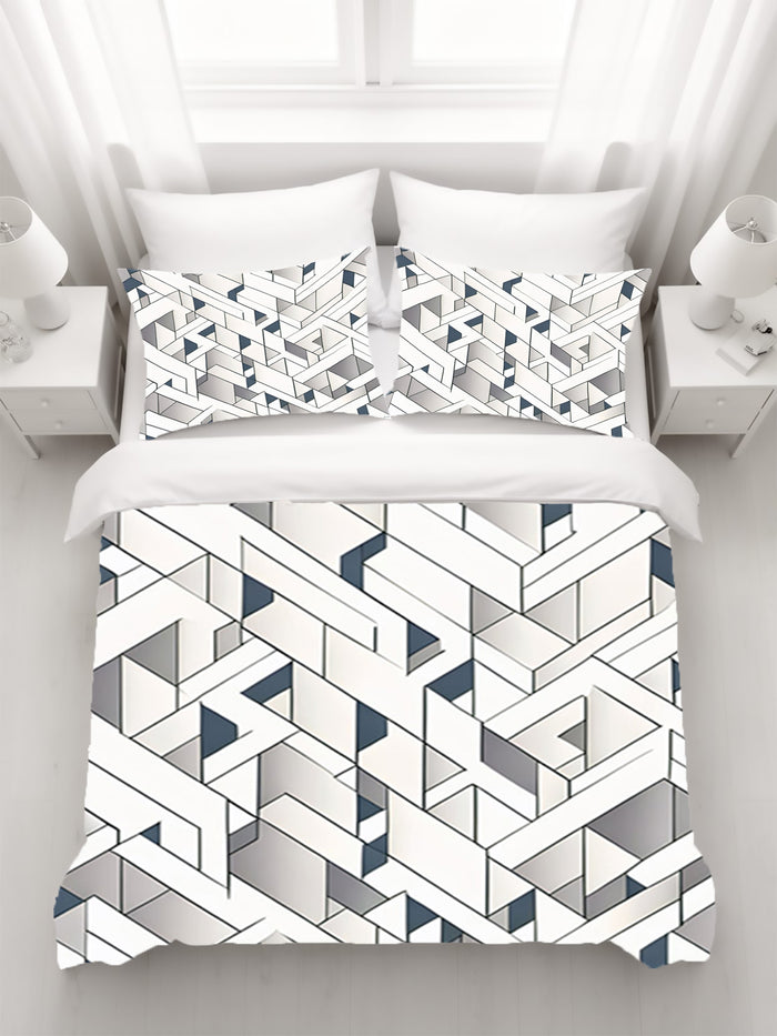 Gray Interlocking Geometric Pattern Duvet Cover