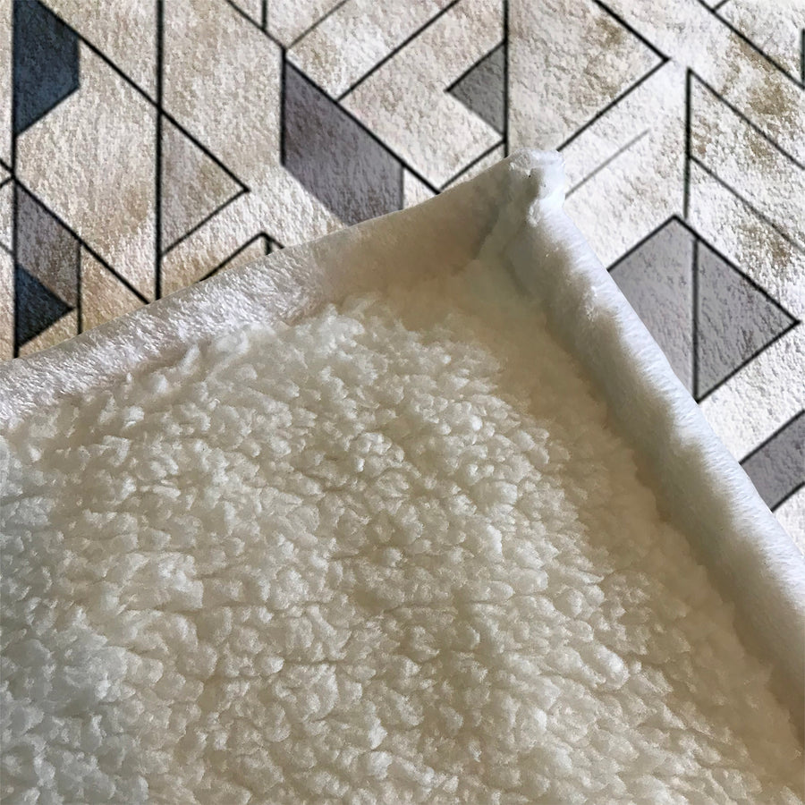 Gray Interlocking Geometric Pattern Fleece Sherpa Blanket