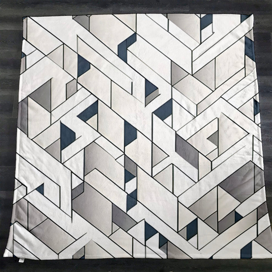 Gray Interlocking Geometric Pattern Fleece Sherpa Blanket