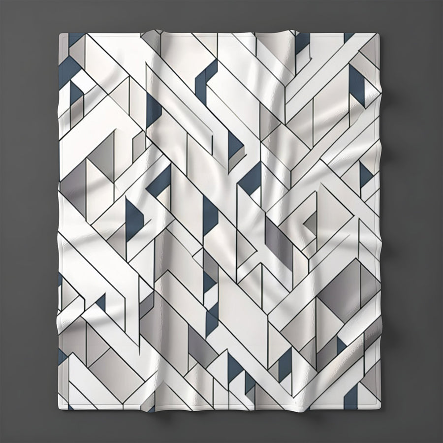 Gray Interlocking Geometric Pattern Fleece Sherpa Blanket