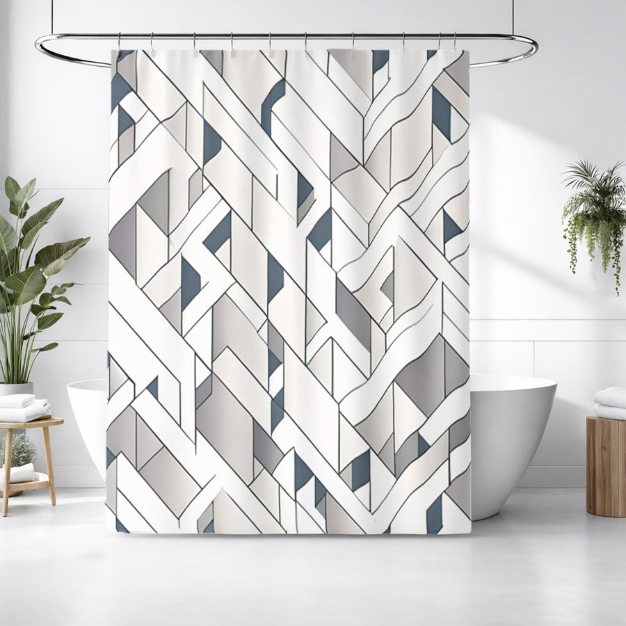 Gray Interlocking Geometric Pattern Shower Curtain