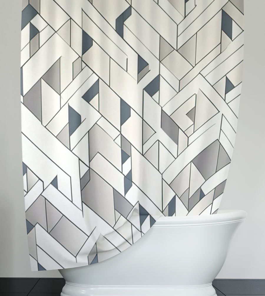 Gray Interlocking Geometric Pattern Shower Curtain
