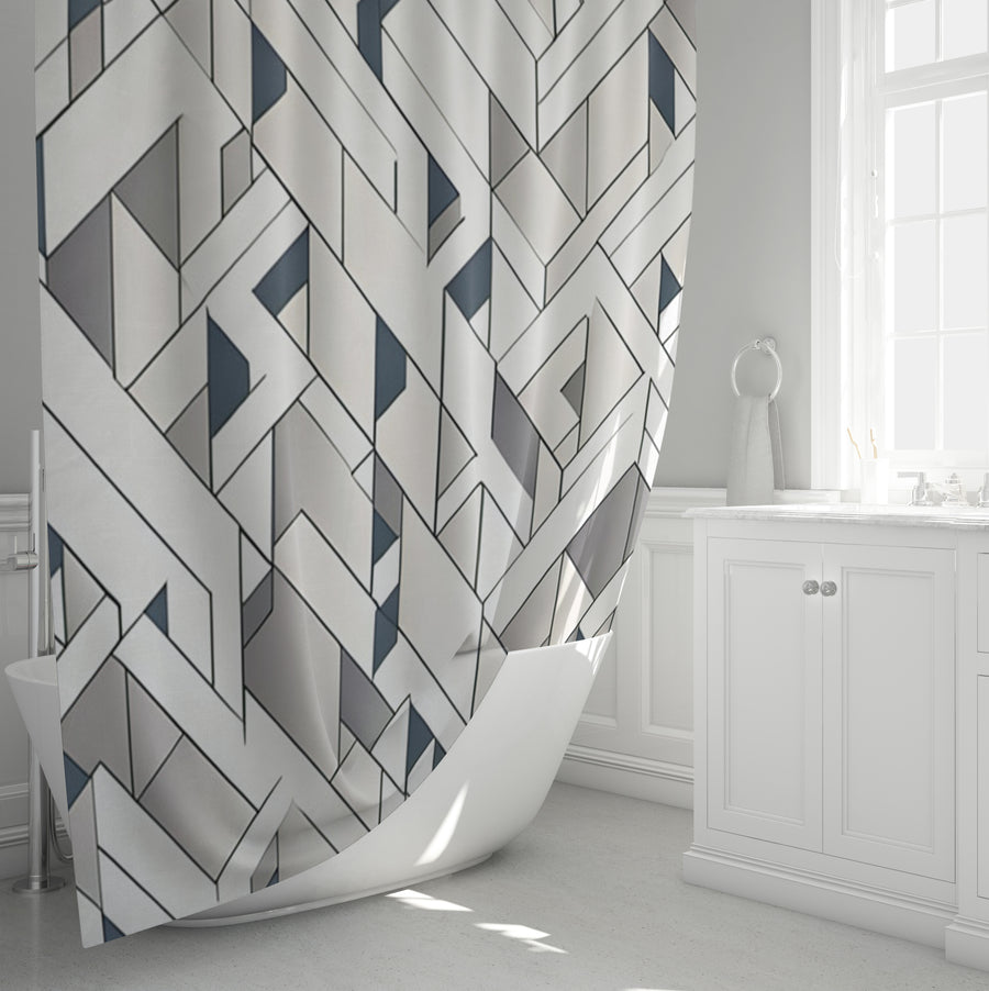 Gray Interlocking Geometric Pattern Shower Curtain
