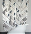 Abstract Maze Pattern Shower Curtains - Blue, Beige and Gray - Deja Blue Studios