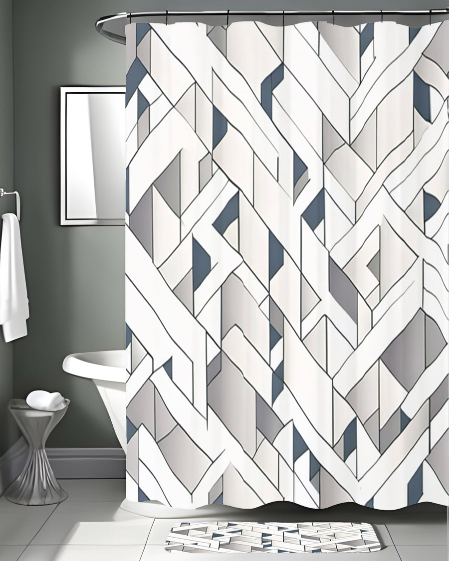Gray Interlocking Geometric Pattern Shower Curtain
