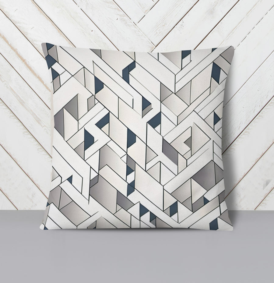 Gray Interlocking Geometric Pattern Throw Pillow Cover