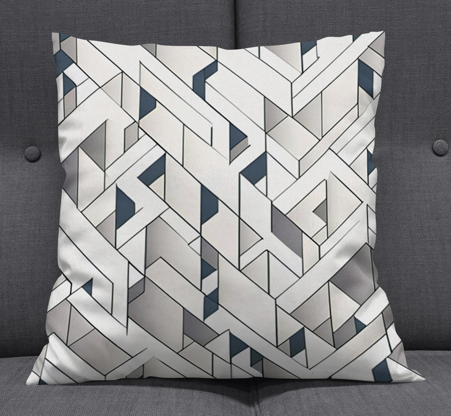 Gray Interlocking Geometric Pattern Throw Pillow Cover