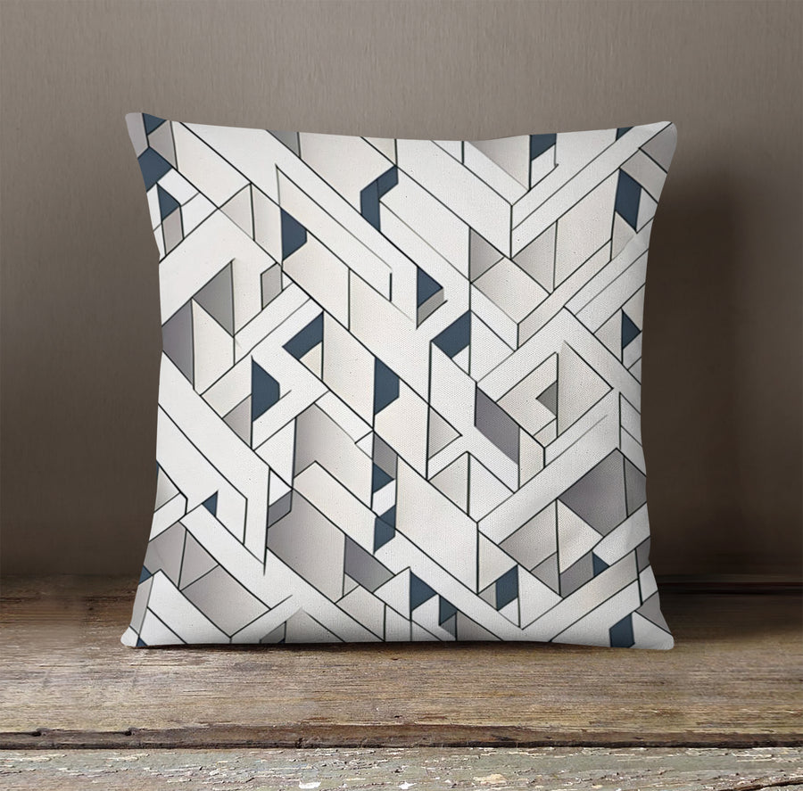 Gray Interlocking Geometric Pattern Throw Pillow Cover