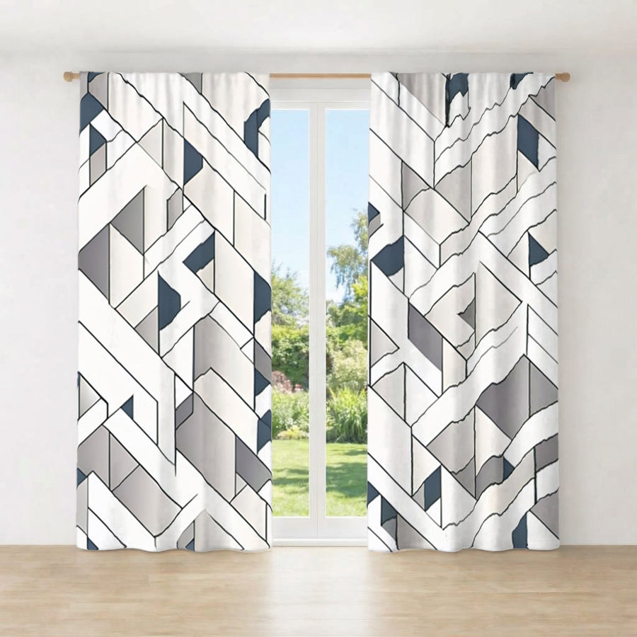 Gray Interlocking Geometric Pattern Window Curtains