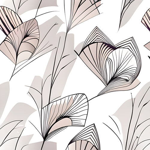 Gray Botanical Fan Leaf Pattern