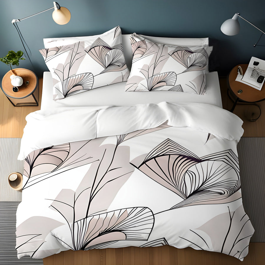 Gray Botanical Fan Leaf Pattern Duvet Cover