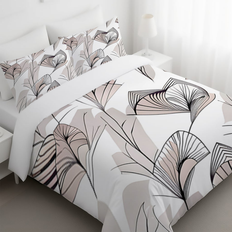 Gray Botanical Fan Leaf Pattern Duvet Cover