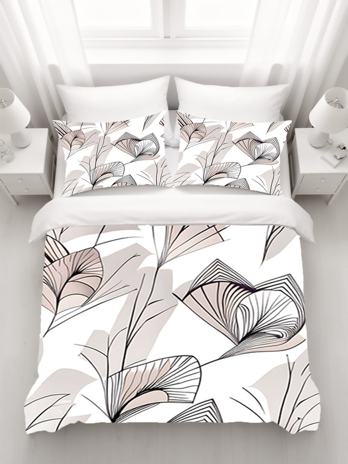Gray Botanical Fan Leaf Pattern Duvet Cover